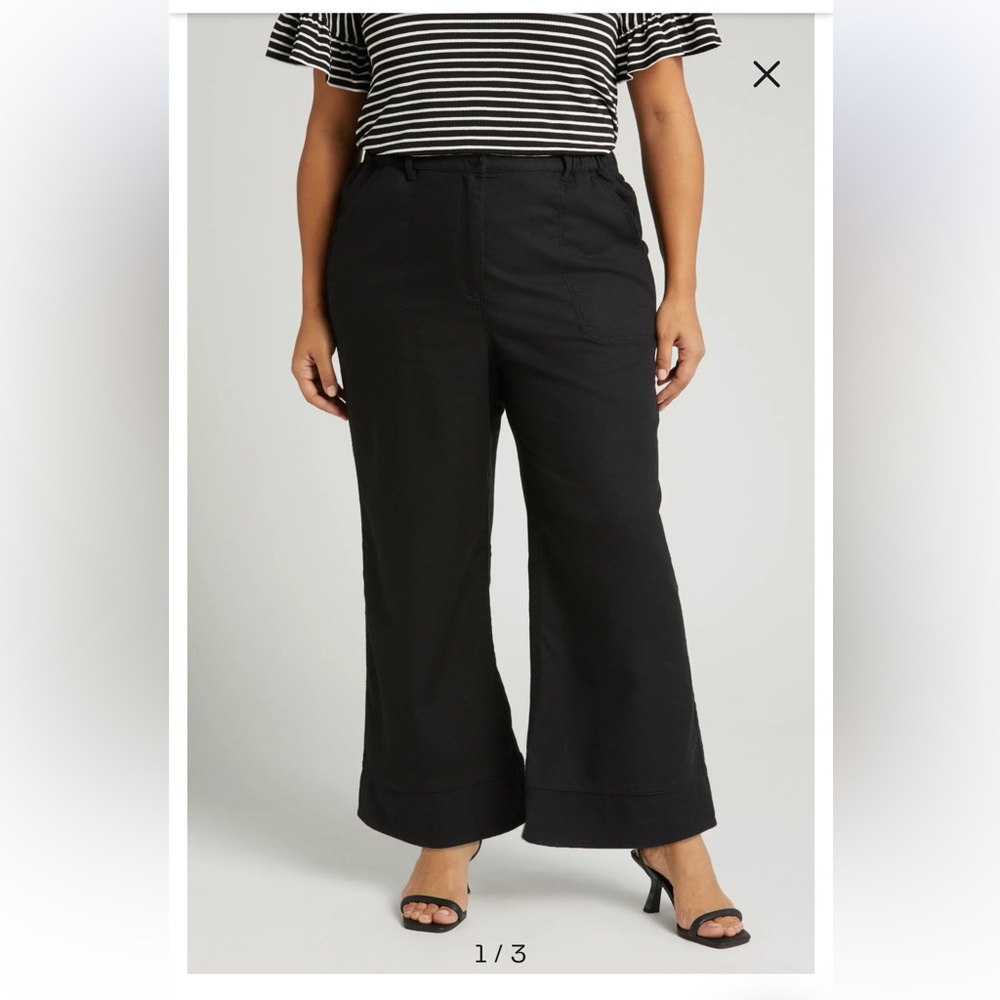 Max Studio Linen Blend Black Wide-Leg Pants Trousers Mid Rise Full Length 2X NWT